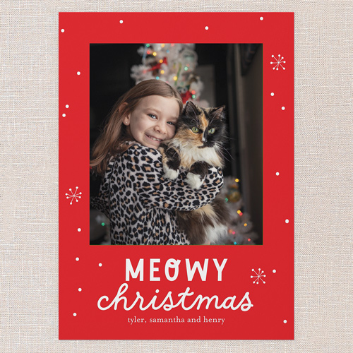 Purrfect Cheer Holiday Card, Red, 5x7 Flat, Christmas, 100% Recycled Cardstock , Square, Tomato