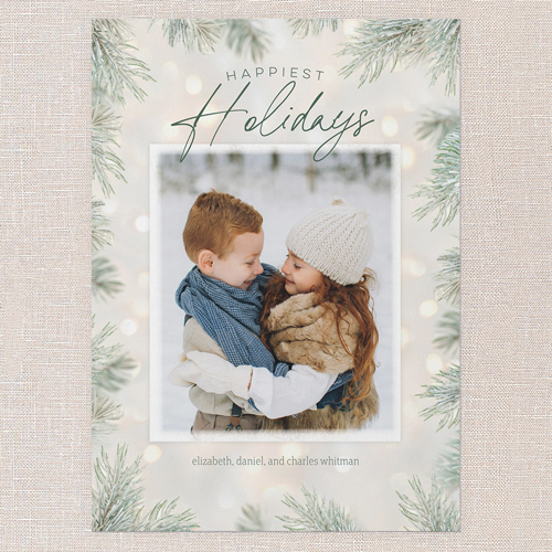 Pine Light Frame Holiday Card, Grey, 5x7 Flat, Holiday, Matte, Signature Smooth Cardstock, Square, Whisper Gray