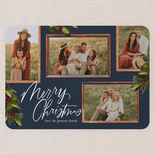 Rustic Berry Frames Holiday Card, Blue, 5x7 Flat, Christmas, 100% Recycled Cardstock , Rounded, Indigo