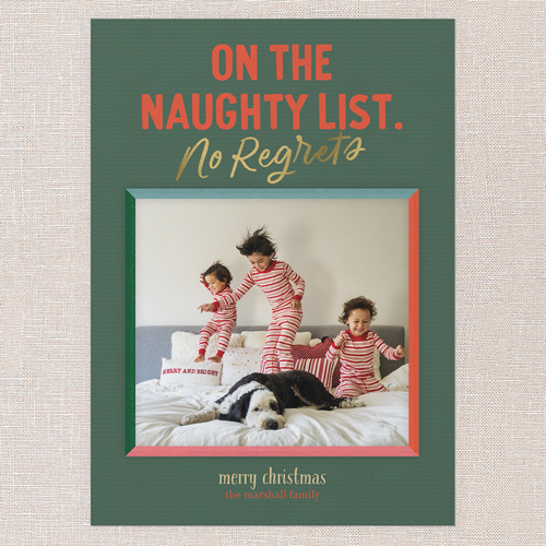 Naughty Regrets Holiday Card, Green, 5x7 Flat, Christmas, Matte, Signature Smooth Cardstock, Square, Avocado