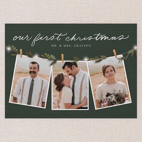 First Year Bliss Holiday Card, Green, 5x7 Flat, Christmas, Pearl Shimmer Cardstock, Square, Pine Grove