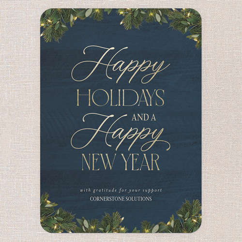 Gilded Gratitude Holiday Card, Blue, 5x7 Flat, Holiday, Standard Smooth Cardstock, Rounded, Indigo