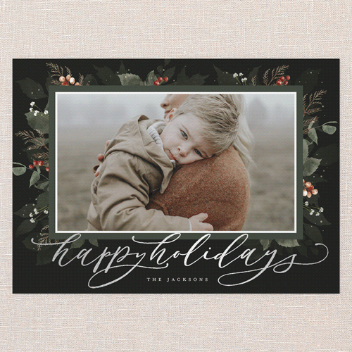 Botanical Wishes Holiday Card, Green, Silver Foil, 5x7 Flat, Holiday, Pearl Shimmer Cardstock, Square, Pine Grove