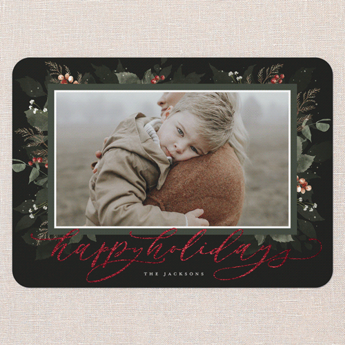 Botanical Wishes Holiday Card, Red Foil, Green, 5x7 Flat, Holiday, Matte, Signature Smooth Cardstock, Rounded, Pine Grove