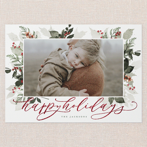 Botanical Wishes Holiday Card, Red Foil, White, 5x7 Flat, Holiday, Luxe Double-Thick Cardstock, Square, White