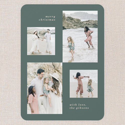 Timeless Grid Holiday Card, Green, 5x7 Flat, Christmas, Matte, Signature Smooth Cardstock, Rounded, Mantis