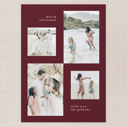 Timeless Grid Holiday Card, Red, 5x7 Flat, Christmas, Pearl Shimmer Cardstock, Square, Velvet