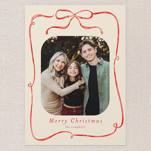 Ribbon Whimsy Holiday Card, Red, 5x7 Flat, Christmas, 100% Recycled Cardstock , Square, Apple