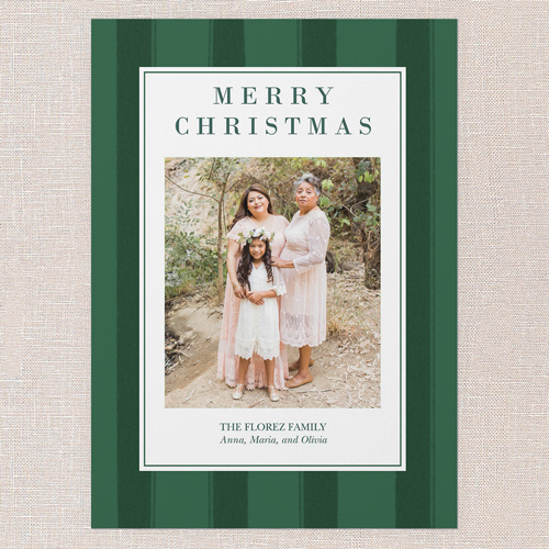 Striped Border Elegance Holiday Card, Green, 5x7 Flat, Christmas, Matte, Signature Smooth Cardstock, Square, Forest