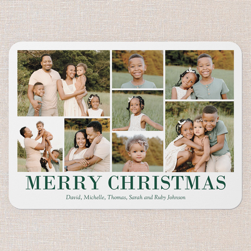 Blue Border Gallery Holiday Card, White, 5x7 Flat, Christmas, Pearl Shimmer Cardstock, Rounded, White