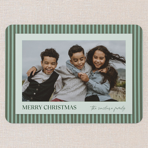 Timeless Stripe Holiday Card, Green, 5x7 Flat, Christmas, Matte, Signature Smooth Cardstock, Rounded, Sea Breeze