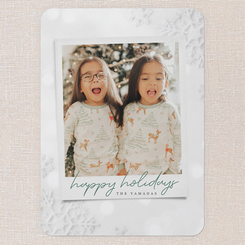 Snowflake Whisper Holiday Card, White, 5x7 Flat, Holiday, Pearl Shimmer Cardstock, Rounded, White