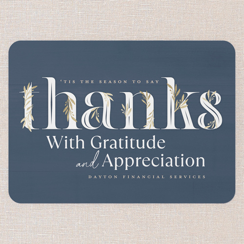 Gratitude Flourish Holiday Card, Blue, 5x7 Flat, Holiday, 100% Recycled Cardstock , Rounded, Nautical