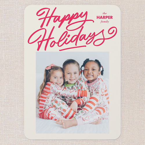 Joyful Wishes Holiday Card, Beige, 5x7 Flat, Holiday, Pearl Shimmer Cardstock, Rounded, Cream