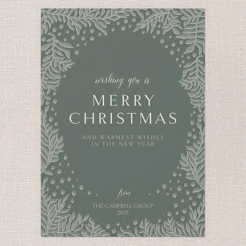 Festive Whiskers Holiday Card, Green, 5x7 Flat, Christmas, Pearl Shimmer Cardstock, Square, Sage