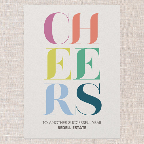 Vivid Cheers Holiday Card, Beige, 5x7 Flat, Holiday, Pearl Shimmer Cardstock, Square, Antique White