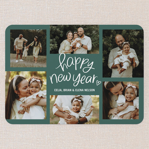 Whimsy Year Holiday Card, Green, 5x7 Flat, New Year, Matte, Signature Smooth Cardstock, Rounded, Evergreen