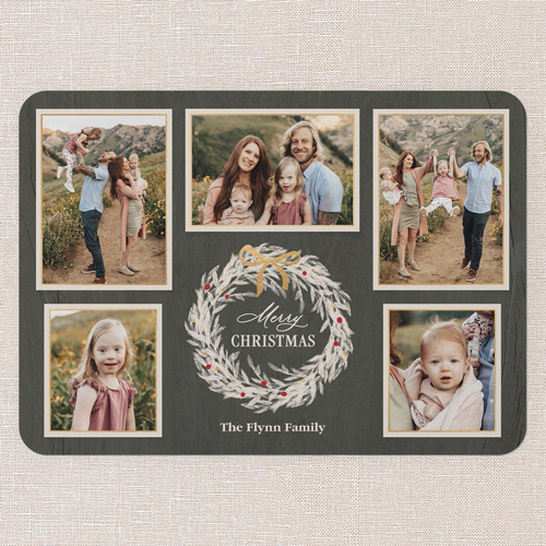 Wreath Gathering Holiday Card, Green, 5x7 Flat, Christmas, Matte, Signature Smooth Cardstock, Rounded, Tree