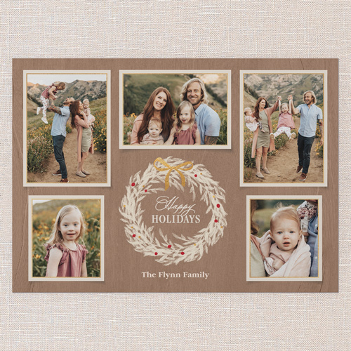 Wreath Gathering Holiday Card, Beige, 5x7 Flat, Holiday, Pearl Shimmer Cardstock, Square, Latte