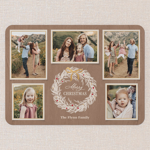 Wreath Gathering Holiday Card, Beige, 5x7 Flat, Christmas, 100% Recycled Cardstock , Rounded, Latte
