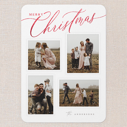 Golden Script Blessings Holiday Card, Red Foil, White, 5x7 Flat, Christmas, Matte, Signature Smooth Cardstock, Rounded, White