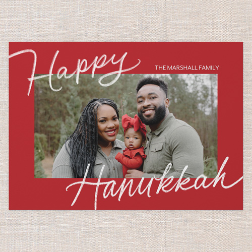 Signature Joy Holiday Card, Red, 5x7 Flat, Hanukkah, Luxe Double-Thick Cardstock, Square, Radish