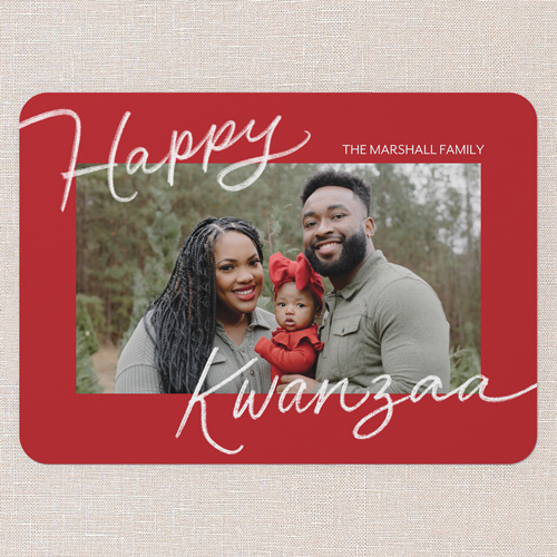 Signature Joy Holiday Card, Red, 5x7 Flat, Kwanzaa, Standard Smooth Cardstock, Rounded, Radish