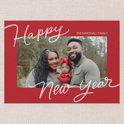 Signature Joy Holiday Card, Red, 5x7 Flat, New Year, Pearl Shimmer Cardstock, Square, Radish
