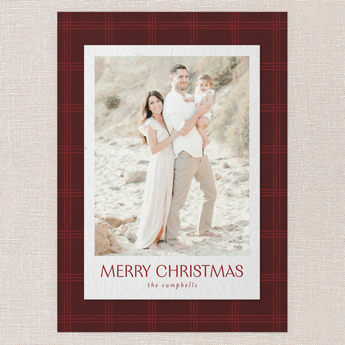 Cozy Plaid Frame Holiday Card, Red, 5x7 Flat, Christmas, Pearl Shimmer Cardstock, Square, Apple