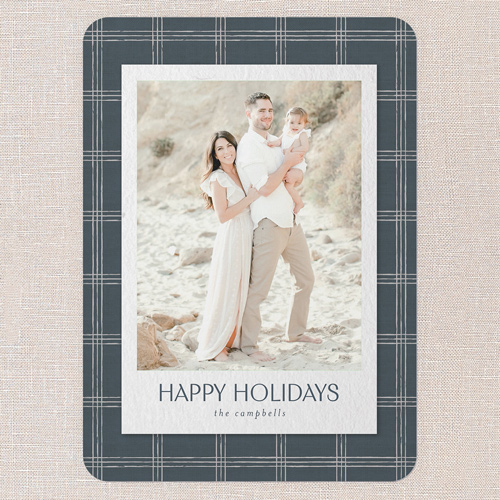 Cozy Plaid Frame Holiday Card, Blue, 5x7 Flat, Holiday, Pearl Shimmer Cardstock, Rounded, Cobalt