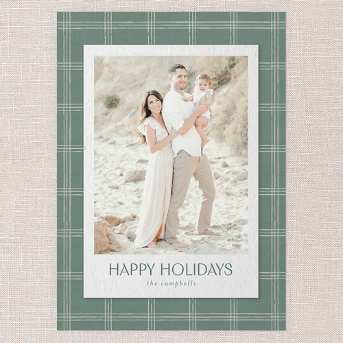 Cozy Plaid Frame Holiday Card, Green, 5x7 Flat, Holiday, Matte, Signature Smooth Cardstock, Square, Tree