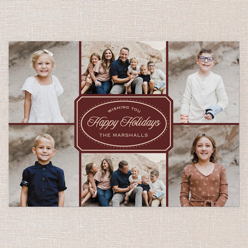 Oval Greeting Holiday Card, Red, 5x7 Flat, Holiday, Pearl Shimmer Cardstock, Square, Velvet