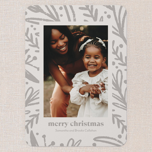 Tranquil Greenery Holiday Card, Grey, 5x7 Flat, Christmas, Standard Smooth Cardstock, Rounded, Whisper Gray