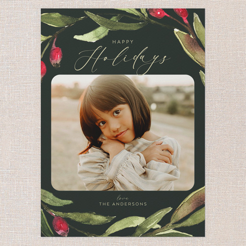 Watercolor Sprigs Holiday Card, Green, 5x7 Flat, Holiday, Matte, Signature Smooth Cardstock, Square, Pine Grove