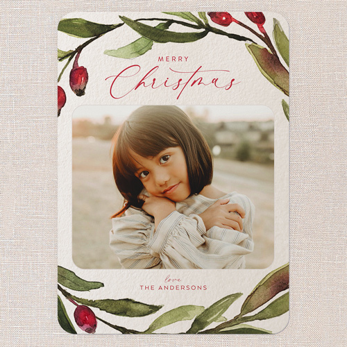 Watercolor Sprigs Holiday Card, Beige, 5x7 Flat, Christmas, Standard Smooth Cardstock, Rounded, Cream