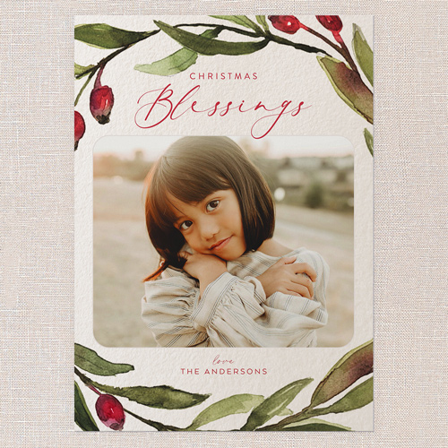 Watercolor Sprigs Holiday Card, Beige, 5x7 Flat, Religious, Pearl Shimmer Cardstock, Square, Cream