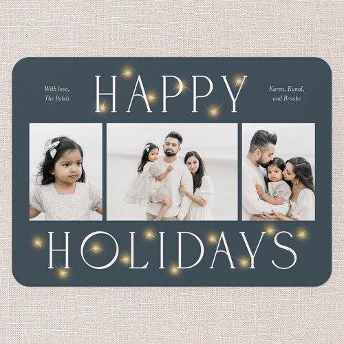 Luminous Glow Holiday Card, Blue, 5x7 Flat, Holiday, Pearl Shimmer Cardstock, Rounded, Slate Blue