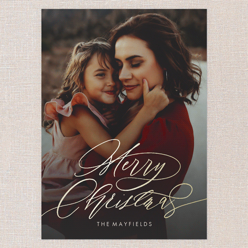 Luxe Flourish Holiday Card, White, Gold Foil, 5x7 Flat, Christmas, Pearl Shimmer Cardstock, Square, White