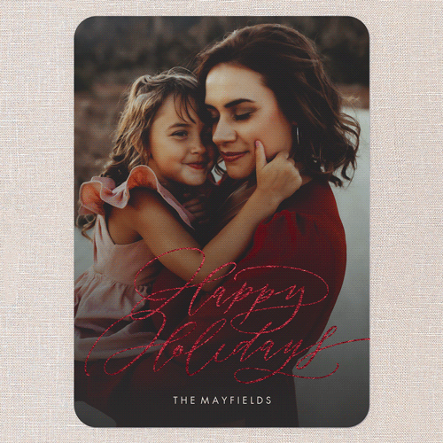 Luxe Flourish Holiday Card, Red Foil, White, 5x7 Flat, Holiday, Pearl Shimmer Cardstock, Rounded, White