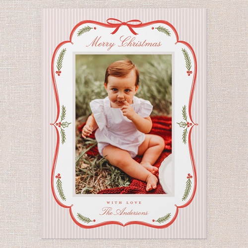 Ribboned Greetings Holiday Card, Red, 5x7 Flat, Christmas, Standard Smooth Cardstock, Square, Holiday