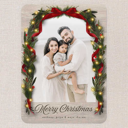 Ribbon Glow Holiday Card, Beige, 5x7 Flat, Christmas, Standard Smooth Cardstock, Rounded, Rye