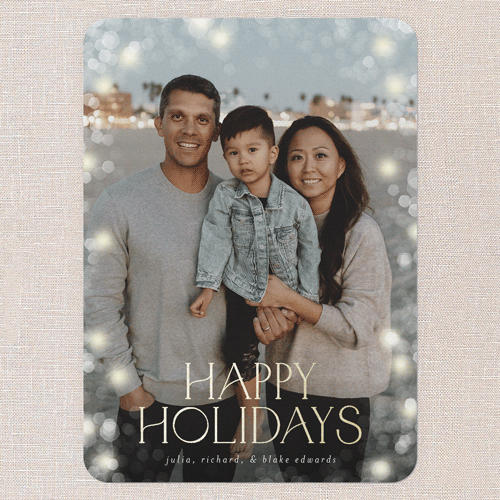 Golden Glow Holiday Card, White, Gold Foil, 5x7 Flat, Holiday, Pearl Shimmer Cardstock, Rounded, White