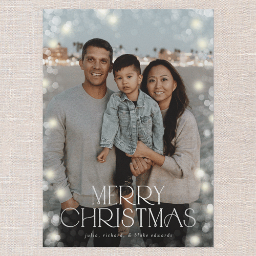 Golden Glow Holiday Card, White, Silver Foil, 5x7 Flat, Christmas, Pearl Shimmer Cardstock, Square, White