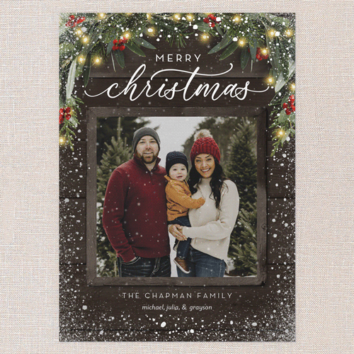 Rustic Garland Holiday Card, Brown, Silver Foil, 5x7 Flat, Christmas, Matte, Signature Smooth Cardstock, Square, Clove