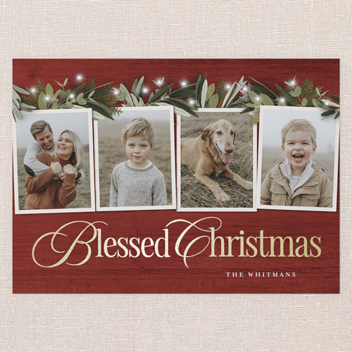 Golden Script Holiday Card, Red, Gold Foil, 5x7 Flat, Religious, Pearl Shimmer Cardstock, Square, Cinnamon