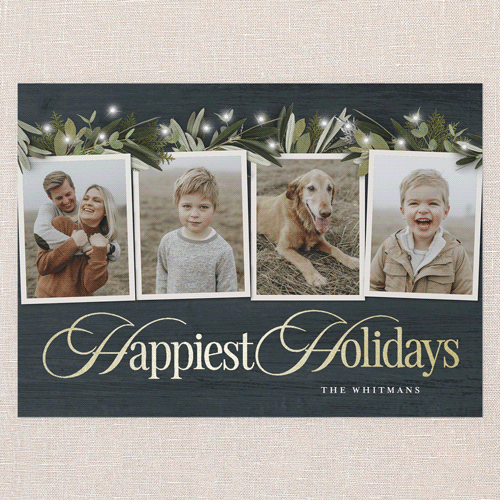 Golden Script Holiday Card, Blue, Gold Foil, 5x7 Flat, Holiday, Matte, Signature Smooth Cardstock, Square, Blue