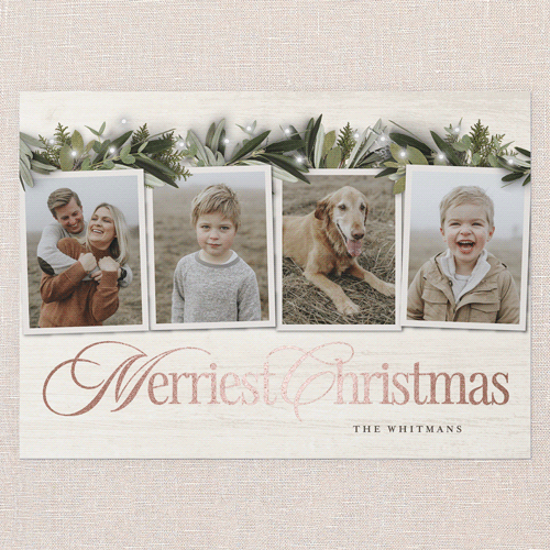 Golden Script Holiday Card, Beige, Rose Gold Foil, 5x7 Flat, Christmas, Pearl Shimmer Cardstock, Square, Cream