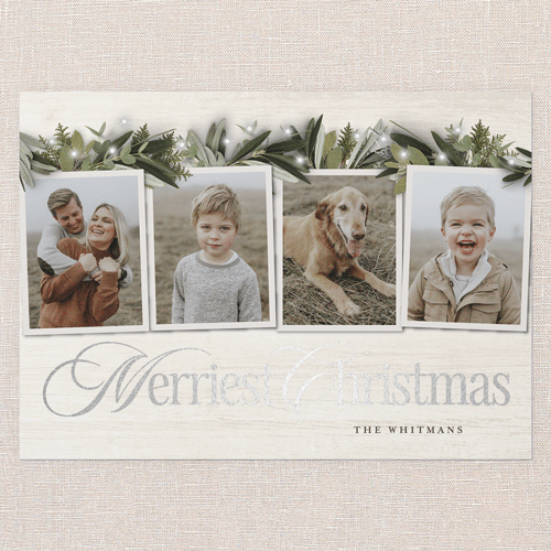 Golden Script Holiday Card, Silver Foil, Beige, 5x7 Flat, Christmas, Matte, Signature Smooth Cardstock, Square, Cream