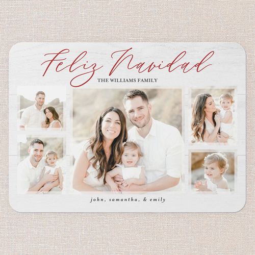 Rustic Harmony Holiday Card, White, 5x7 Flat, Feliz Navidad, Pearl Shimmer Cardstock, Rounded, White