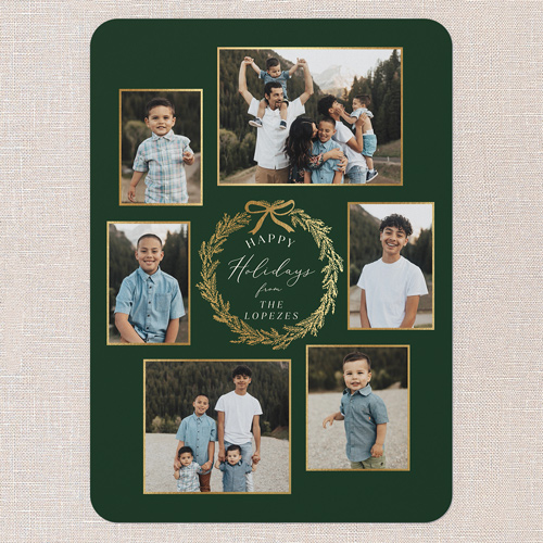 Golden Wreath Gallery Holiday Card, Green, 5x7 Flat, Holiday, 100% Recycled Cardstock , Rounded, Tree